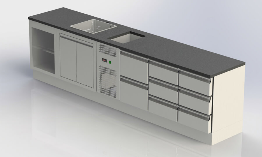 ARRIERE BAR REFRIGERE INOX SUR MESURE