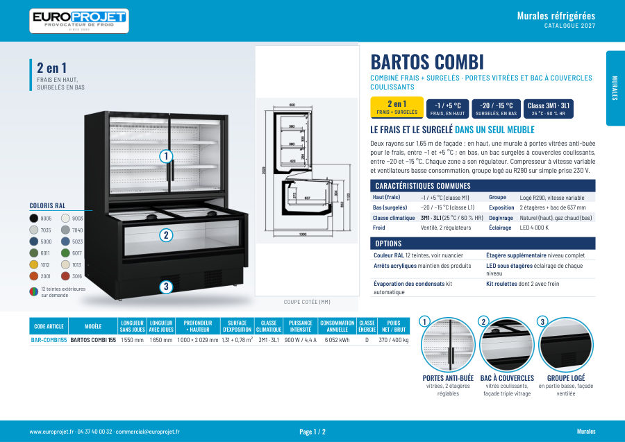 Fiche technique Murale combinée frais + surgelés Bartos Combi – catalogue 2027