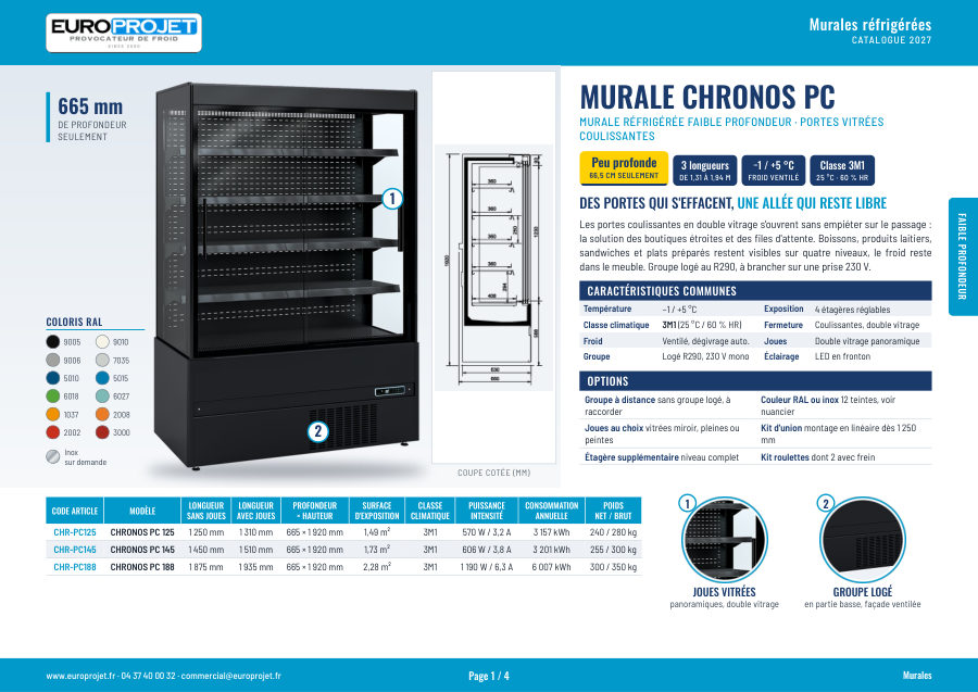 Fiche technique Murale réfrigérée faible profondeur à portes coulissantes Chronos – catalogue 2027
