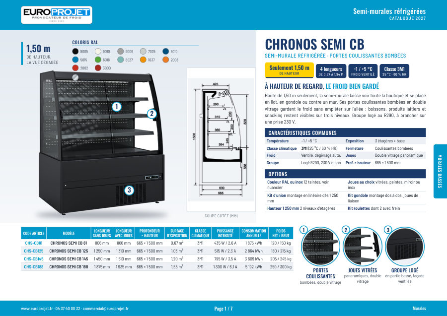 Fiche technique Semi-murale réfrigérée 1,50 m Chronos Semi – catalogue 2027
