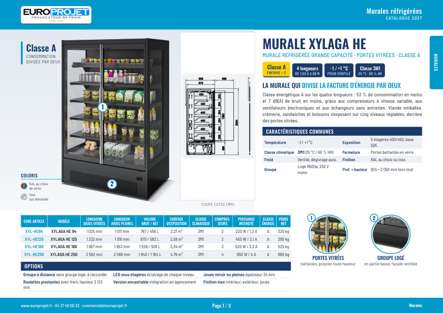 Fiche technique Murale réfrigérée classe A grande capacité Xylaga – catalogue 2027