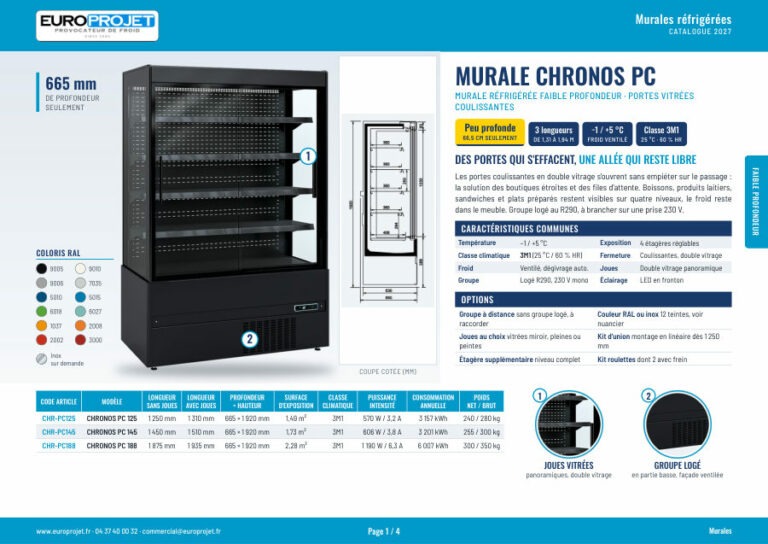 Chronos – Murale réfrigérée faible profondeur à portes coulissantes