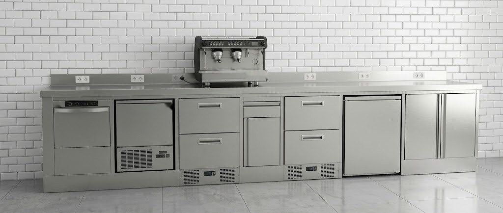 Comptoir arrière inox entièrement sur mesure réalisé pour EMME