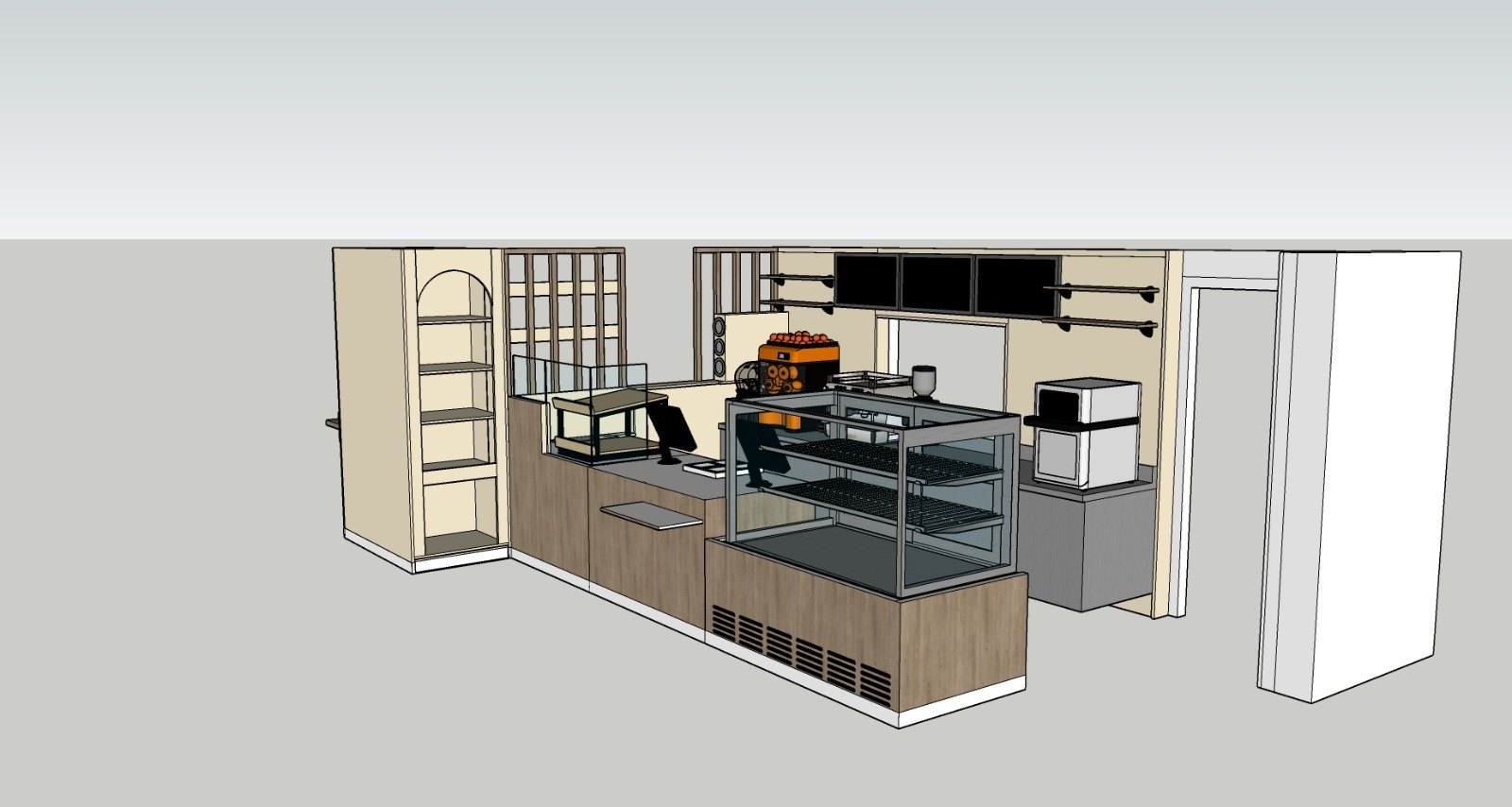 Plan 3D en perspective du comptoir EMME
