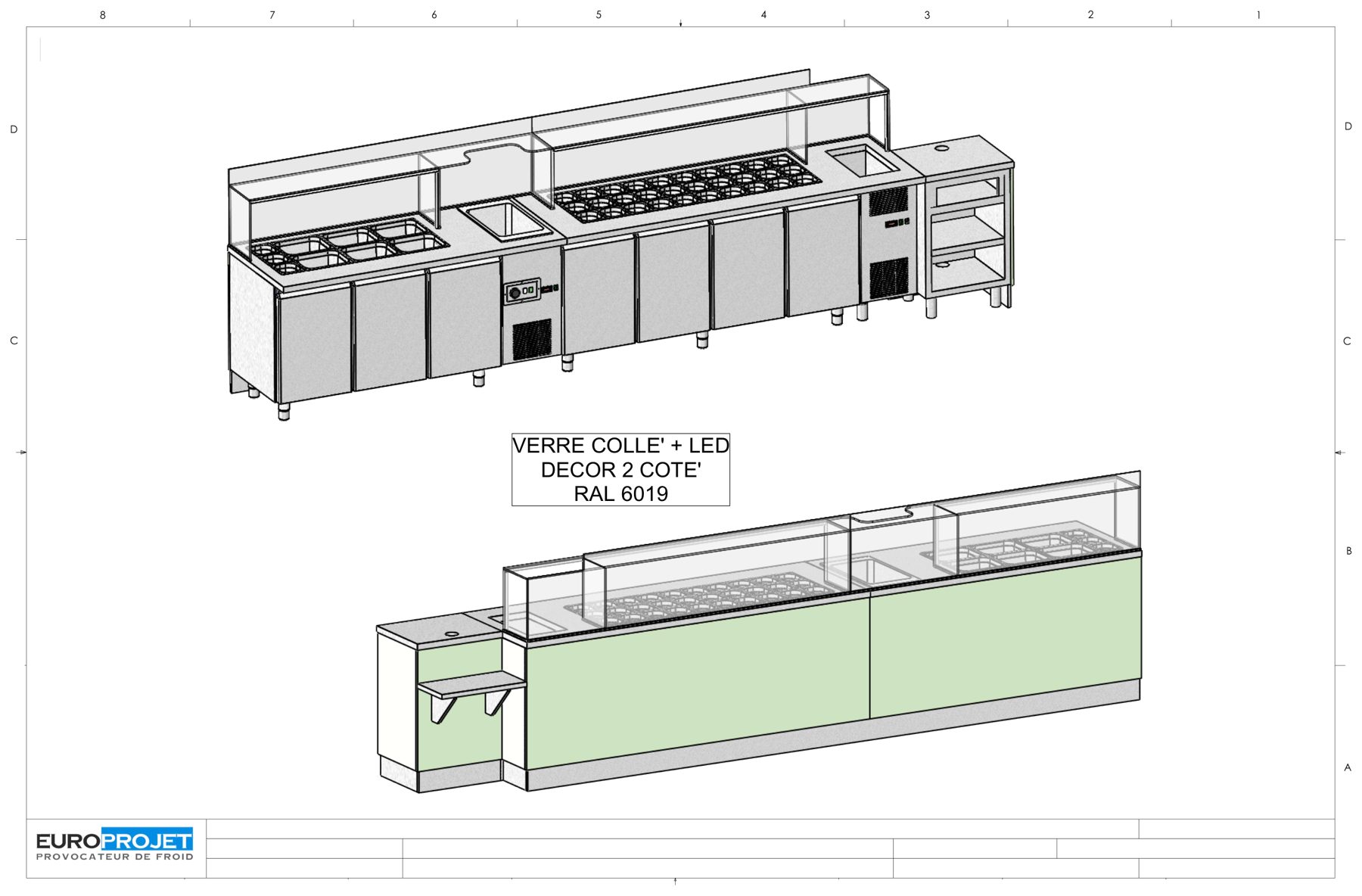 Comptoir de salad bar avec façade décor couleur au choix — plan Europrojet