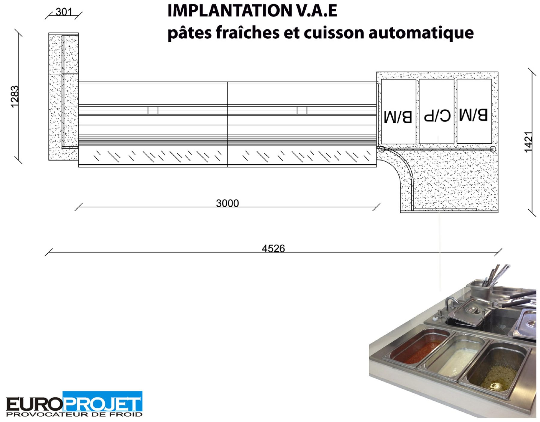 Bar à pâtes fraîches avec cuisson automatique — plan Europrojet