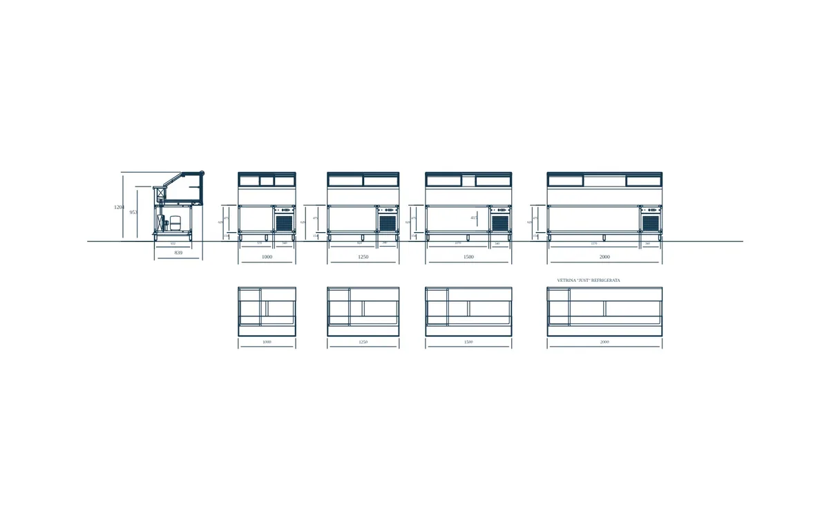 Plan DWG Just — vitrage bas — Coupes et façades de la gamme