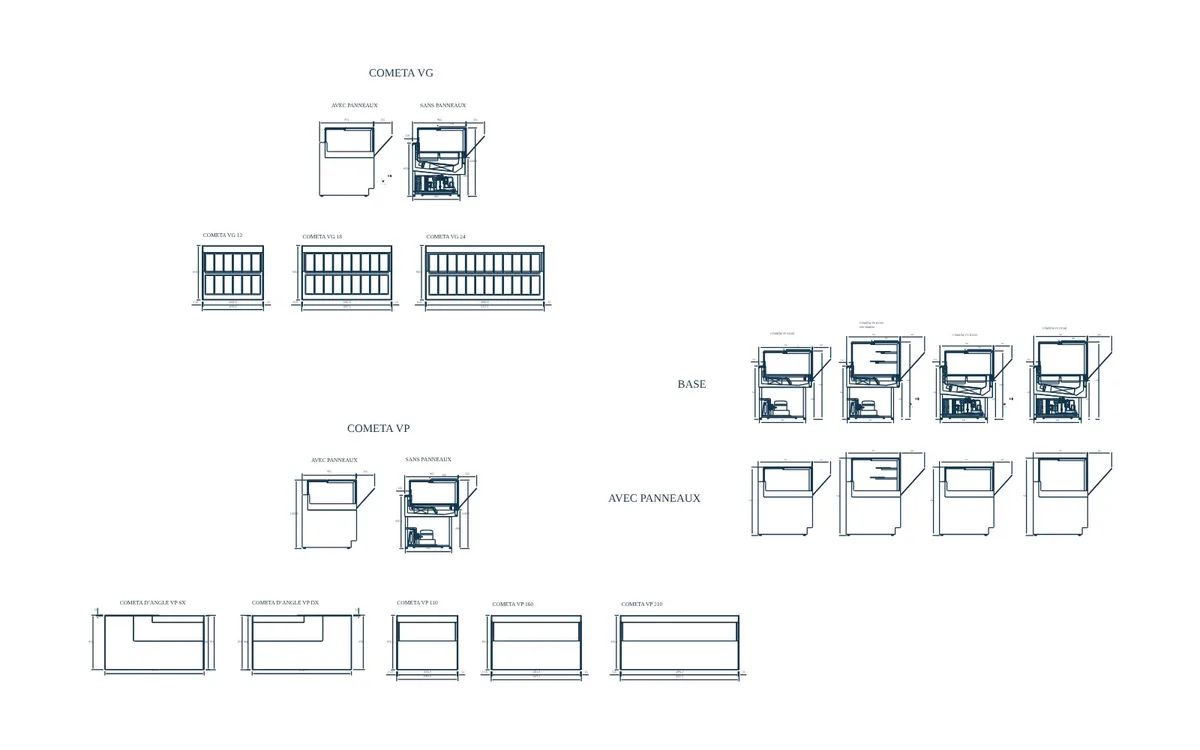 Plan DWG Cometa — Vitrine droite et d'angle — 12 et 18 modules